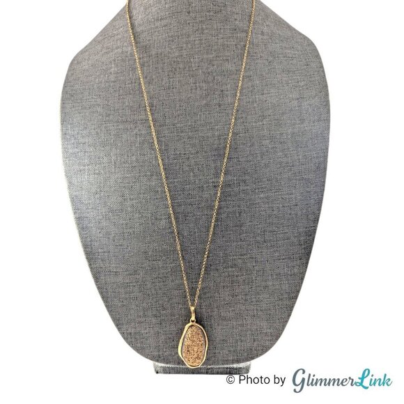 Marcia Moran Long Gold Plated Druzy Pendant Necklace - Picture 4 of 12
